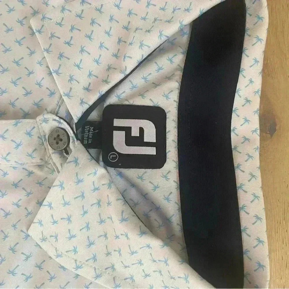 FootJoy Mens Palm Tree Golf Polo White Blue Large - Picture 4 of 7